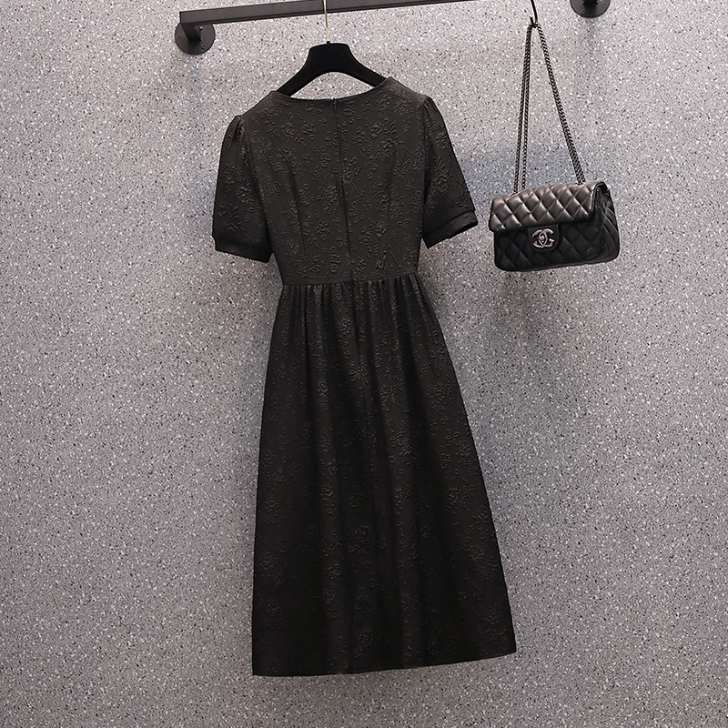 品牌折扣店商場專櫃撤櫃女裝尾貨清倉夏裝赫本風方領短袖連衣裙子-細節圖3
