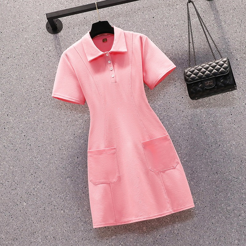 品牌折扣店商場專櫃撤櫃女裝尾貨清倉夏裝桔梗POLO領短袖連衣裙女-細節圖3