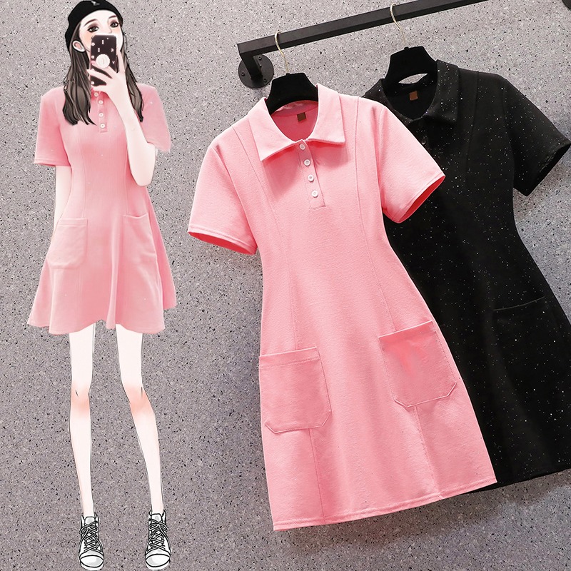 品牌折扣店商場專櫃撤櫃女裝尾貨清倉夏裝桔梗POLO領短袖連衣裙女-細節圖4