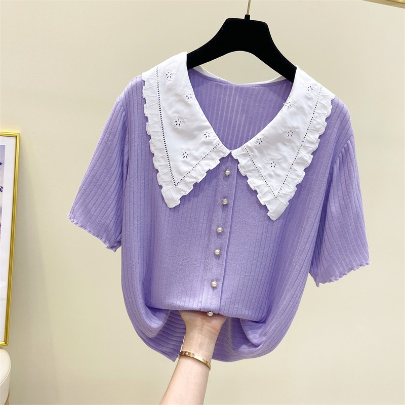 品牌折扣店商場專櫃撤櫃女裝尾貨清倉夏裝韓版ins娃娃領短袖T恤女-細節圖3