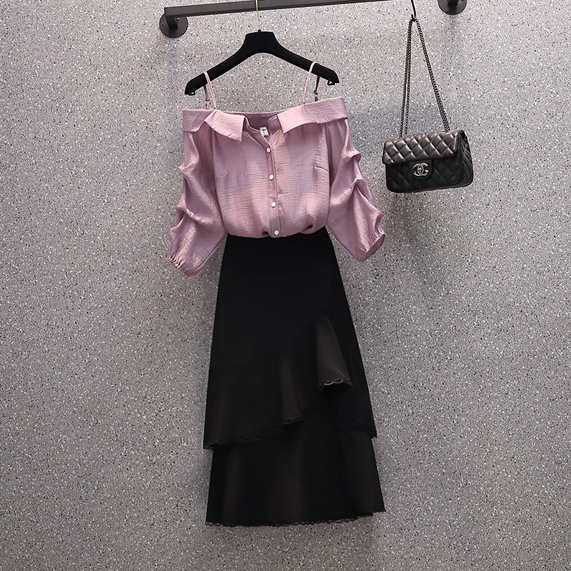 品牌折扣店商場專櫃撤櫃女裝尾貨清倉夏裝露肩上衣半身裙子兩件套-細節圖3
