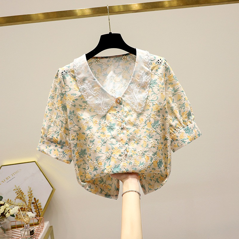 品牌折扣店商場專櫃撤櫃女裝尾貨清倉夏裝洋氣減齡刺繡短袖襯衫女-細節圖2