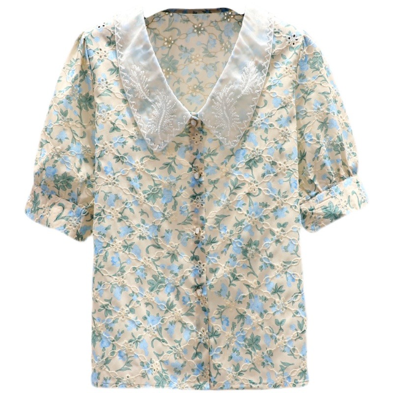 品牌折扣店商場專櫃撤櫃女裝尾貨清倉夏裝洋氣減齡刺繡短袖襯衫女-細節圖5