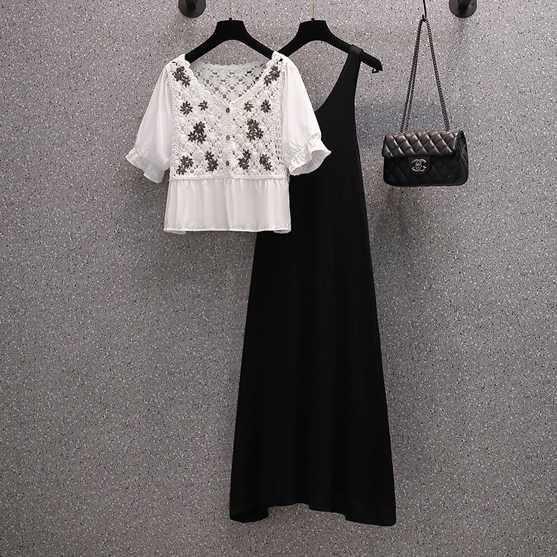 品牌折扣店商場專櫃撤櫃女裝尾貨清倉夏裝刺繡鏤打底裙兩件套裝潮-細節圖3