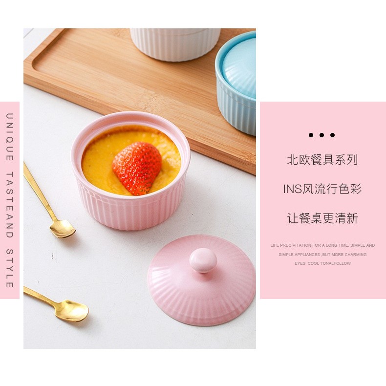 小碗小號帶蓋焦糖布丁蒸蛋甜品寶寶輔食陶瓷碗耐高溫舒芙蕾烤碗-細節圖8