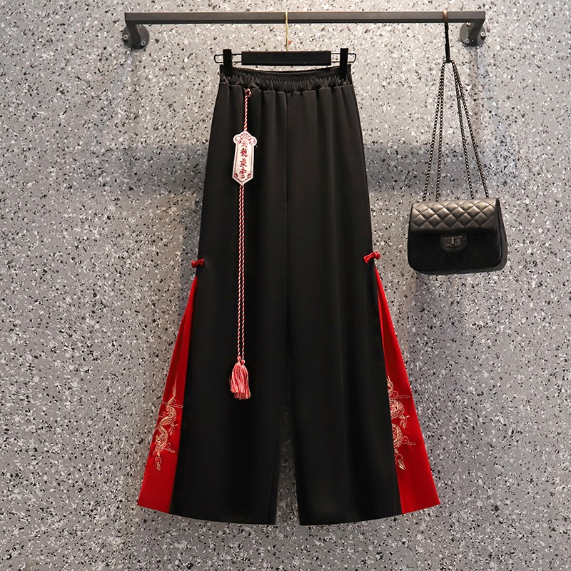 品牌折扣店商場專櫃撤櫃女裝尾貨清倉夏裝刺繡漢服減齡闊腿褲套裝-細節圖3