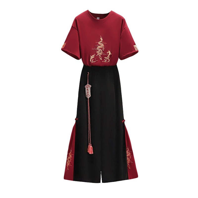 品牌折扣店商場專櫃撤櫃女裝尾貨清倉夏裝刺繡漢服減齡闊腿褲套裝-細節圖5