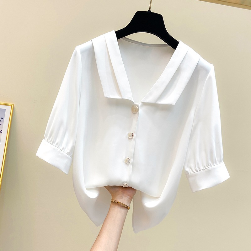 品牌折扣店商場專櫃撤櫃女裝尾貨清倉夏裝遮肉寬松bf風短袖襯衫女-細節圖3