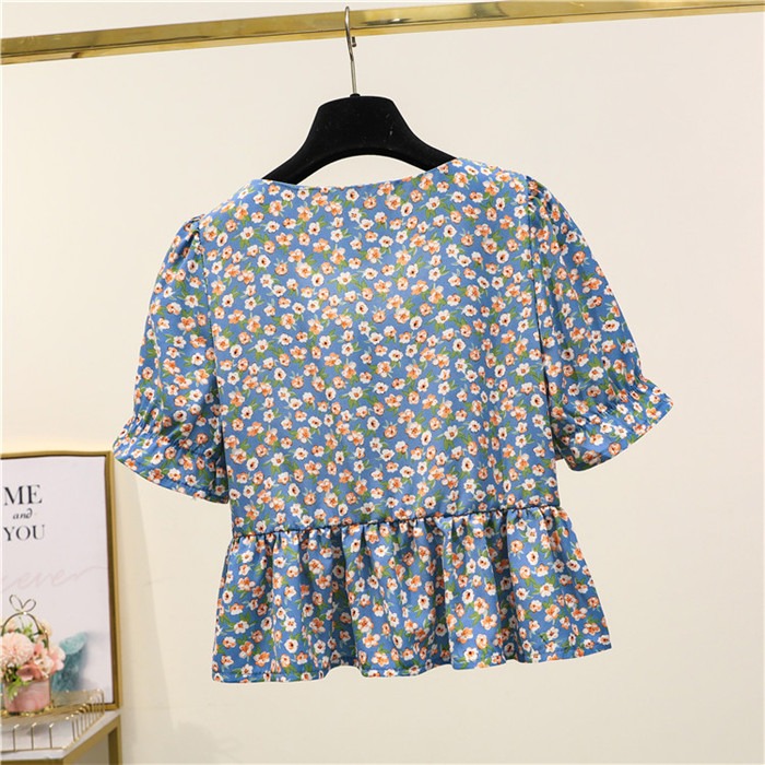 品牌折扣店商場專櫃撤櫃女裝尾貨清倉夏季短款遮肚碎花短袖襯衫潮-細節圖2