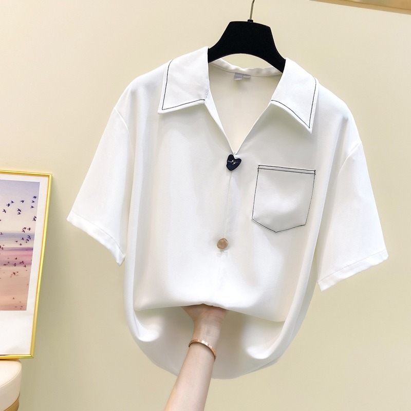 品牌折扣店商場專櫃撤櫃女裝尾貨清倉夏季遮肚寬松bf風短袖襯衫女-細節圖2