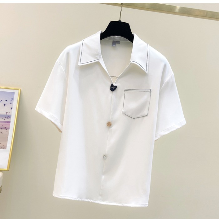 品牌折扣店商場專櫃撤櫃女裝尾貨清倉夏季遮肚寬松bf風短袖襯衫女-細節圖5