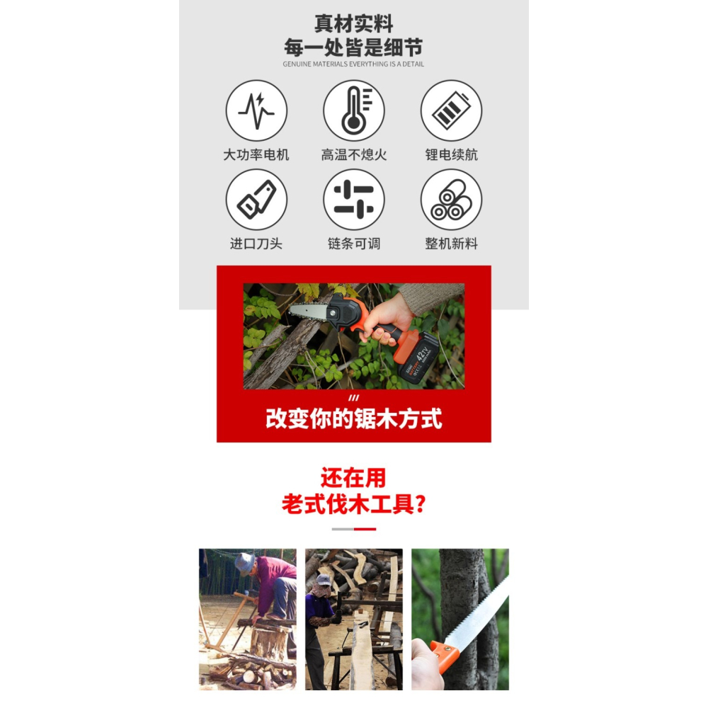 充電式鋰電鏈鋸家用電鋸單手免汽油手持伐木修枝鋸戶外伐木鋸電鋸-細節圖7