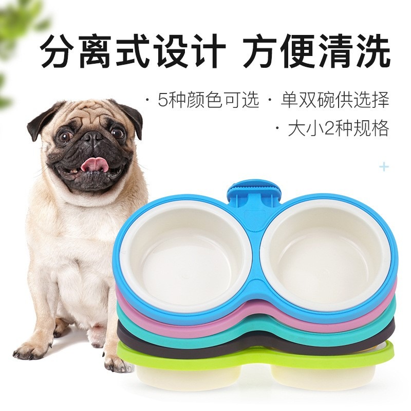 掛籠雙碗狗碗狗籠貓籠狗碗狗食盆懸掛可固定泰迪加厚型防滑寵物碗-細節圖3