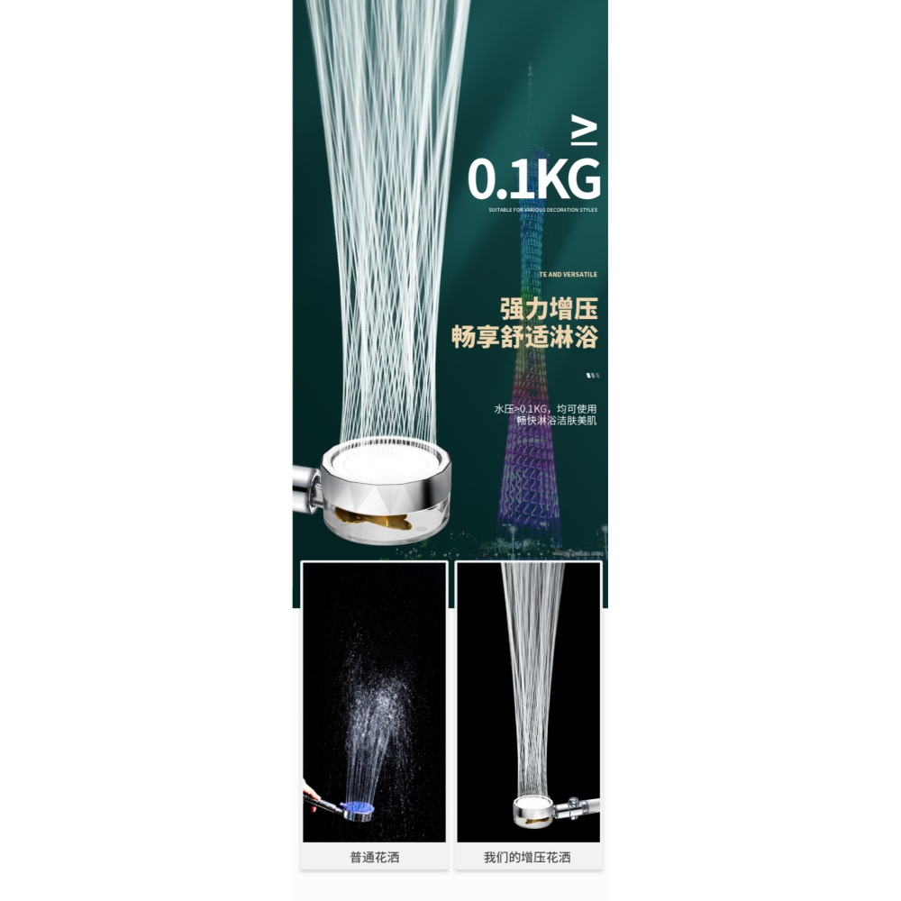 螺旋槳小蠻腰增壓花灑噴頭網紅廣州塔渦輪加壓手持過濾淋浴蓮蓬頭-細節圖8