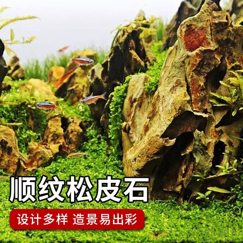 魚缸造景石假山天然大塊松皮石多孔酸洗青龍石草缸成品真石頭套餐-細節圖2