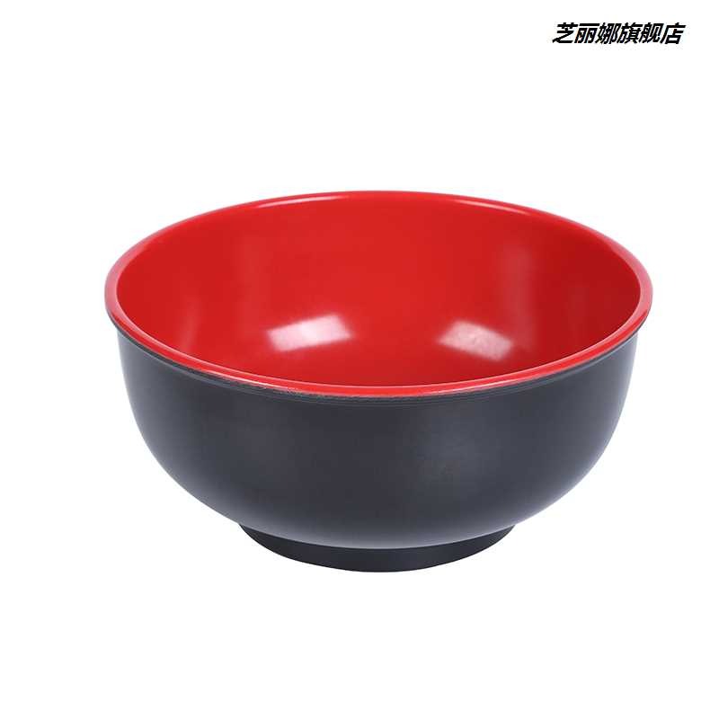 防摔密胺仿瓷餛飩碗日式拉麪碗米線湯麪碗食堂飯店大碗塑料黑紅碗-細節圖3