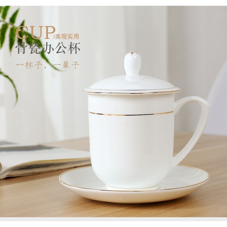 陶瓷茶杯帶蓋老闆高端辦公會議商務杯可定製描金骨瓷單只裝-細節圖5