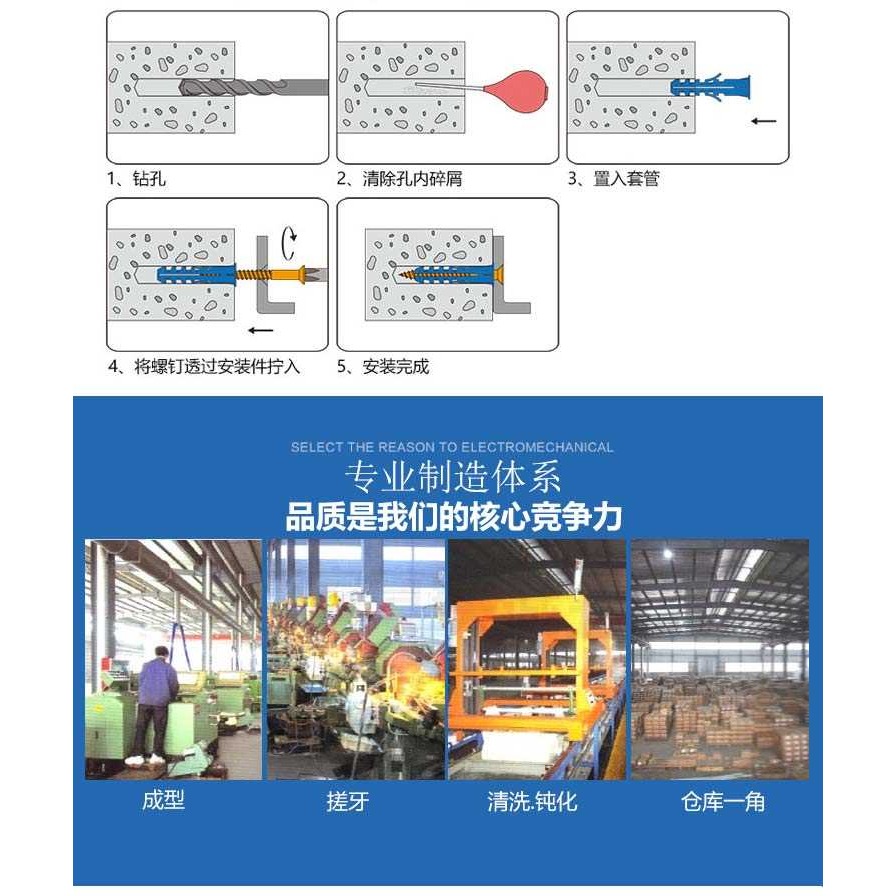 包郵美固尼龍膨脹管脹塞膠塞錨栓脹釘墻塞 塑料膨脹螺絲管m6m8m10-細節圖9