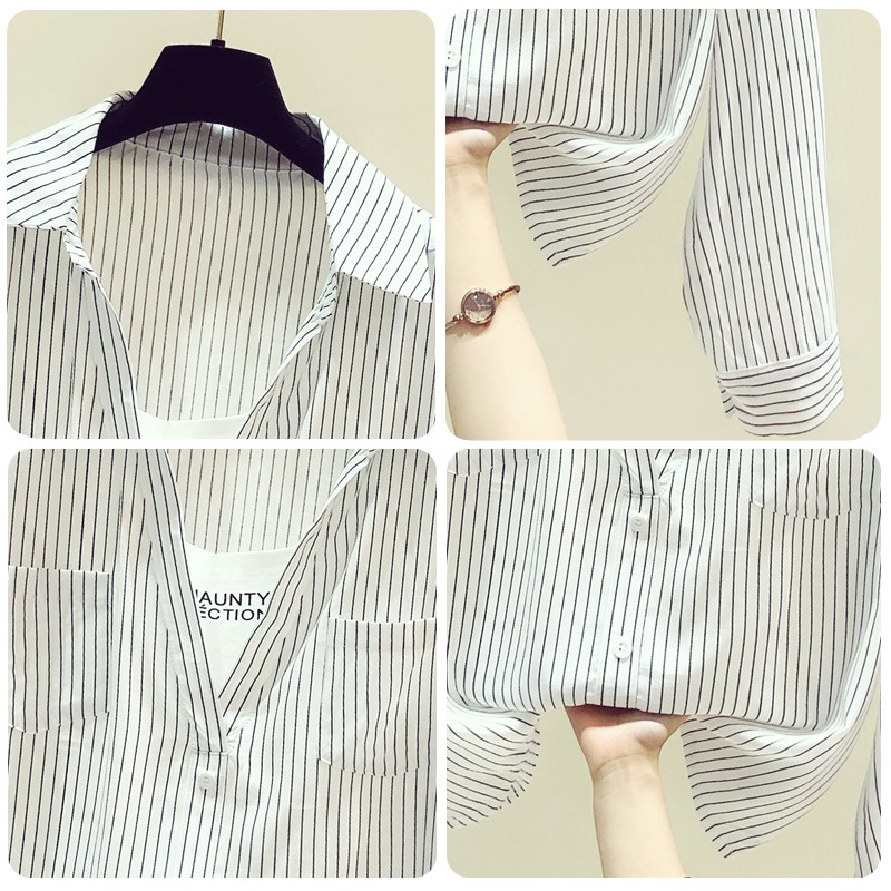 品牌折扣女裝專櫃撤櫃尾貨清倉特價春秋韓版假兩件長袖襯衫上衣女-細節圖4