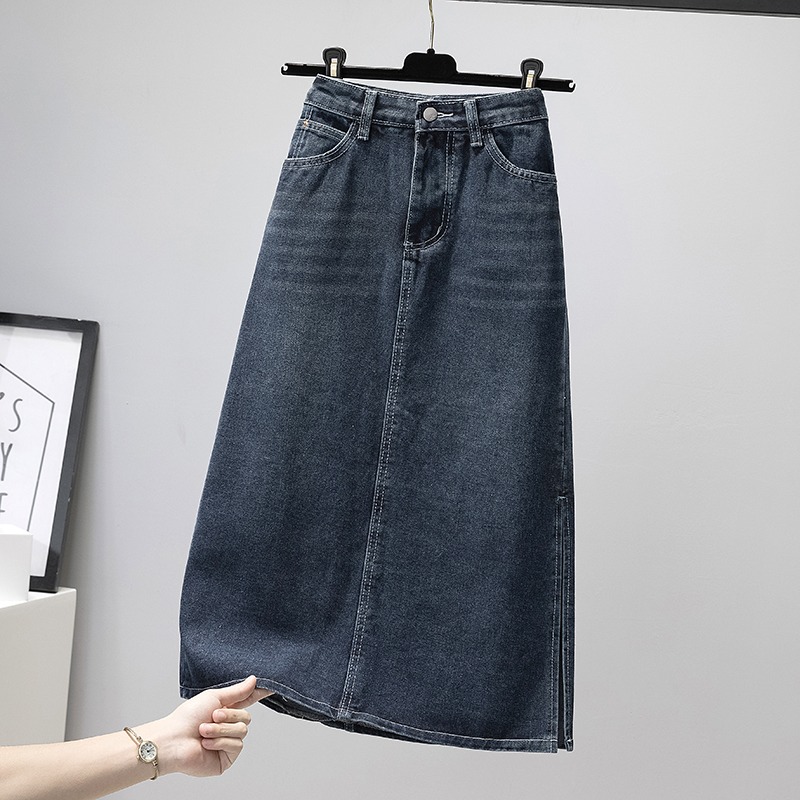 品牌折扣店商場專櫃撤櫃女裝尾貨清倉秋裝高腰中長款牛仔半身裙女-細節圖2