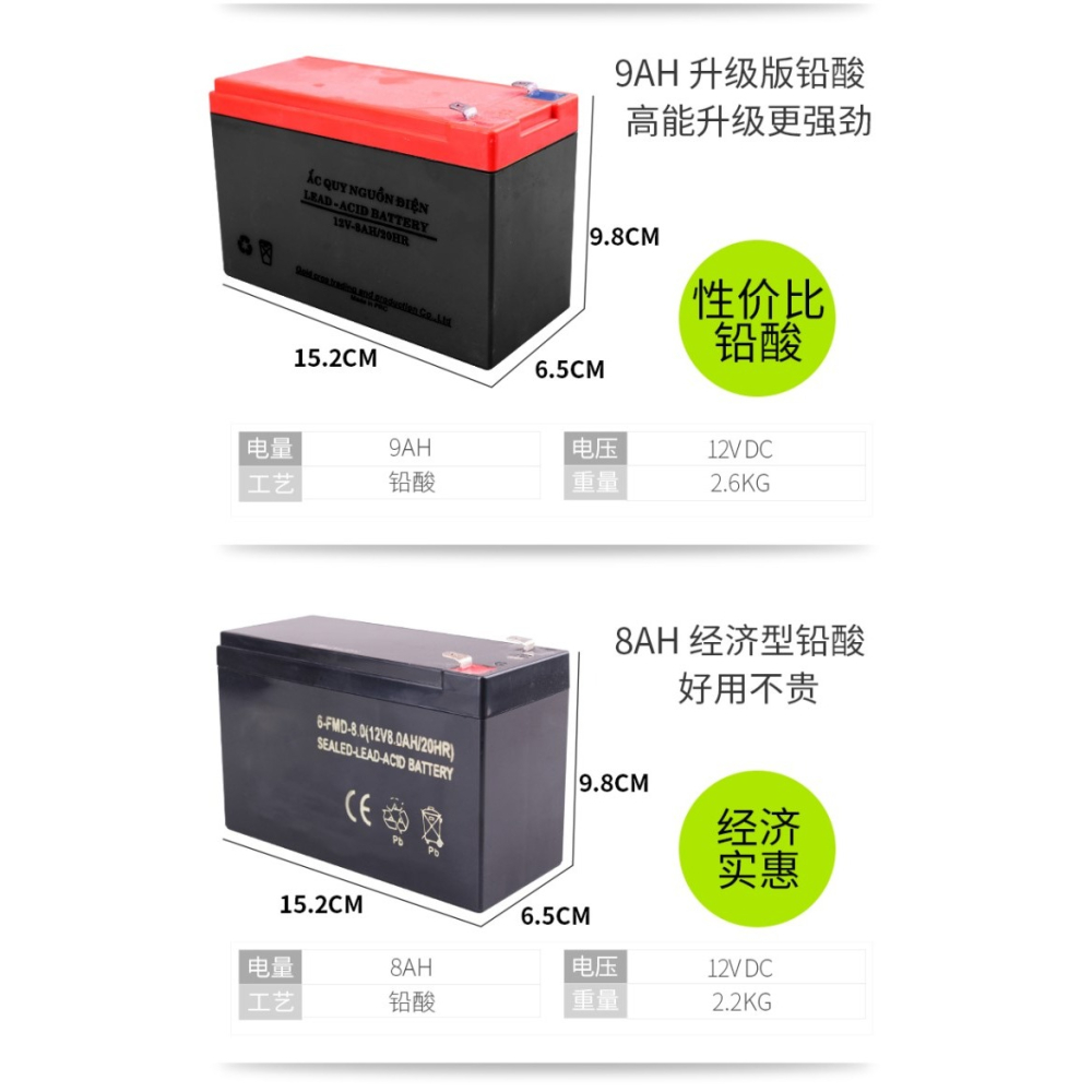 12V8AH鉛酸蓄電池 電動噴霧器10AH鋰電池12伏電瓶-細節圖7