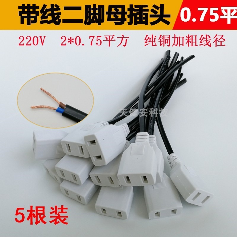 220v監控電源二腳母插頭國標帶線二孔母插座延長線對接頭加粗-細節圖3