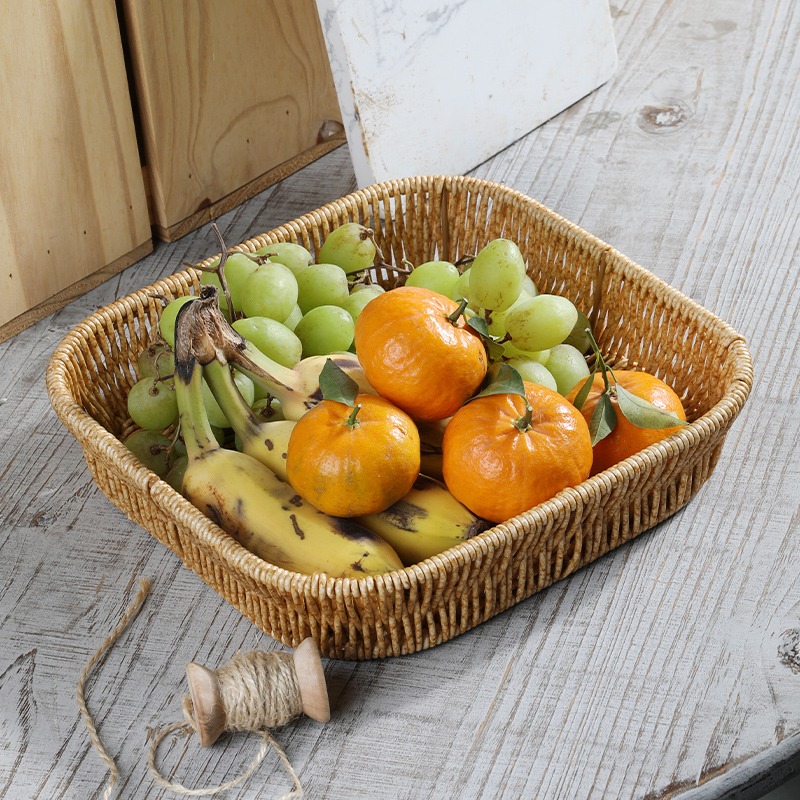桂味源家用塑料藤編果籃水果盤乾果零食收納盒分格堅果點心食品籃-細節圖2
