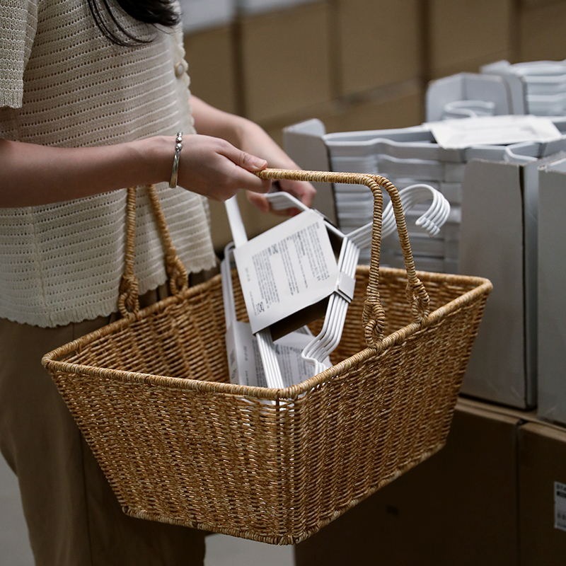 仿藤編洗衣籃子手提涼衣筐浴室用品洗澡籃提籃超市購物籃買菜籃子-細節圖3