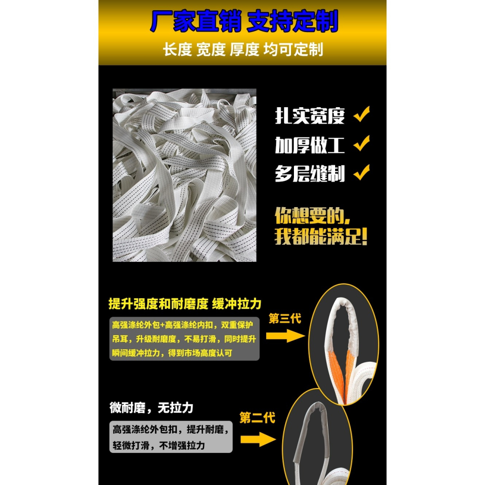 吊機柔性吊繩白色繩子尼龍吊裝帶起重吊帶 5噸雙扣吊車專用布帶-細節圖9