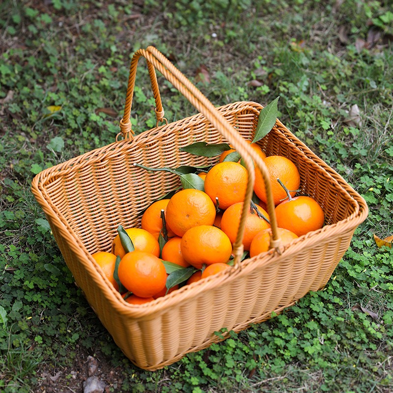 桂味源超市購物籃零食購物筐仿藤編織手提籃便利店餐籃戶外野餐籃-細節圖2
