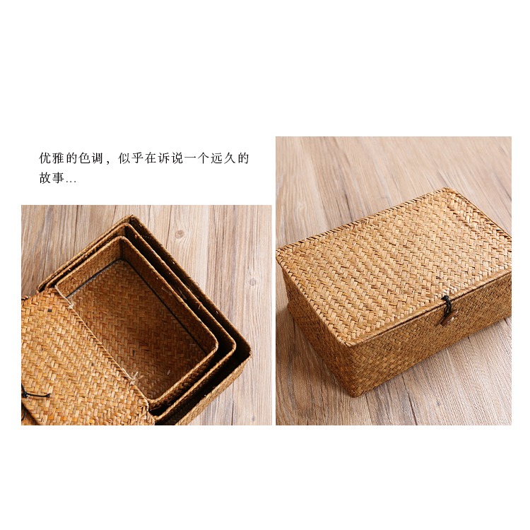 草編手辦收納盒有蓋 桌面化妝品整理盒 首飾盒禮品盒伴手禮盒空盒-細節圖9
