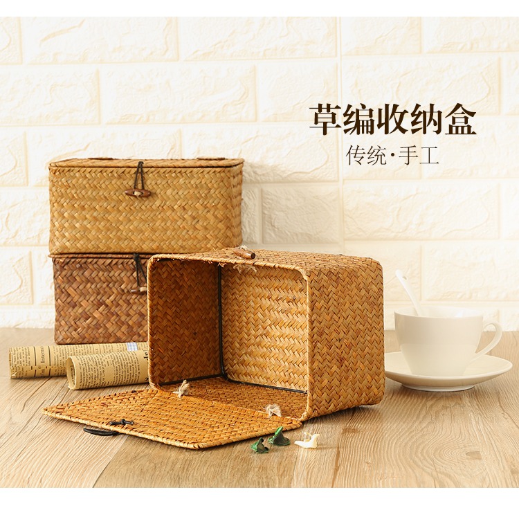 藤草編收納盒帶蓋 化妝品整理儲物盒禮品盒伴手禮盒空盒DIY禮物盒-細節圖6