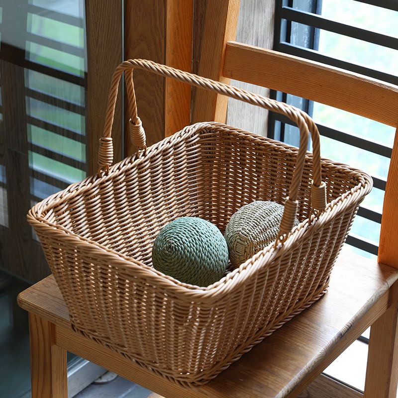 桂味源 菜籃子購物籃塑料仿藤編戶外野餐用品筐洗澡籃 手提寵物籃-細節圖2