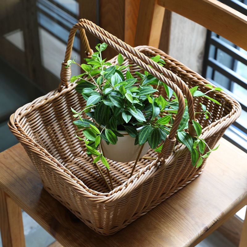 桂味源 菜籃子購物籃塑料仿藤編戶外野餐用品筐洗澡籃 手提寵物籃-細節圖4