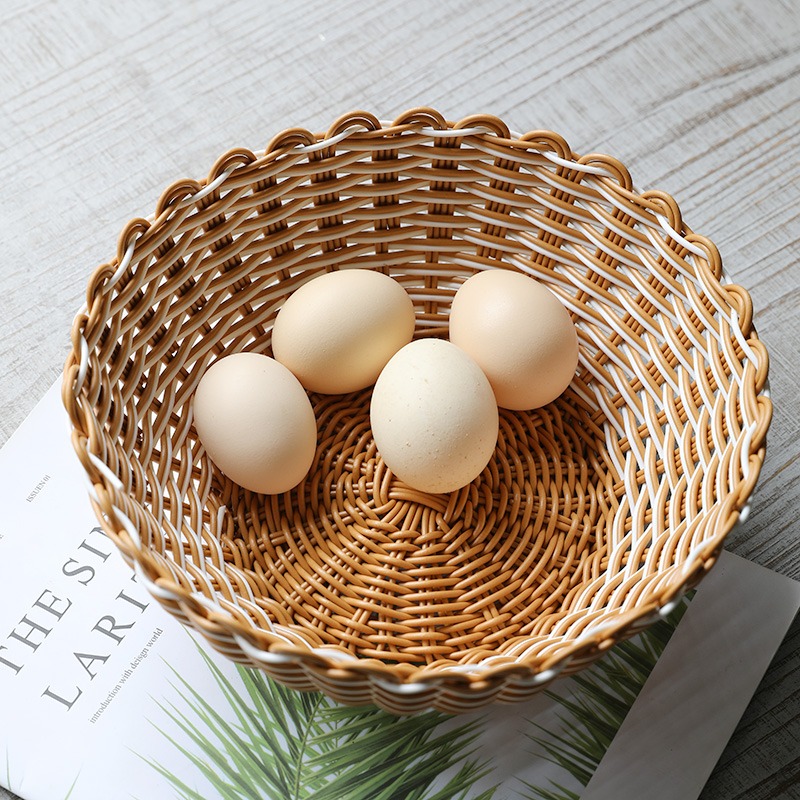 現代客廳收納籃水果籃 家用仿藤編麪包籃子 茶幾糖果點心籃水果盤-細節圖5