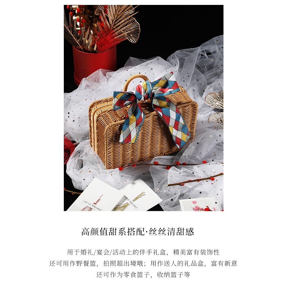 手工藤編手提箱復古收納箱野餐籃聖誕禮盒箱拍攝道具結婚伴手禮箱-細節圖9