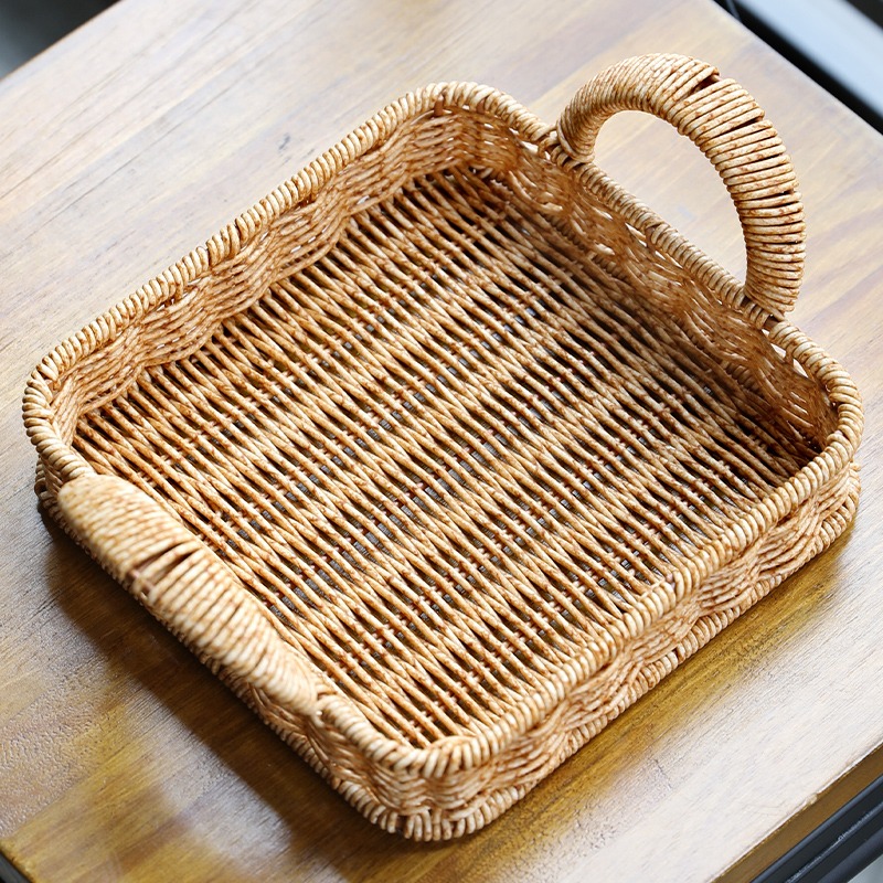 桂味源簡約託盤仿藤編織筐家用水果籃正方形 茶幾桌面零食乾果筐-細節圖5