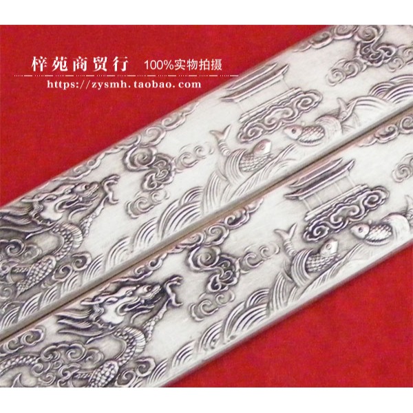 文房精品  白銅鎮尺 壓尺 鯉魚躍龍門 鎮紙一對 文昌尺-細節圖3