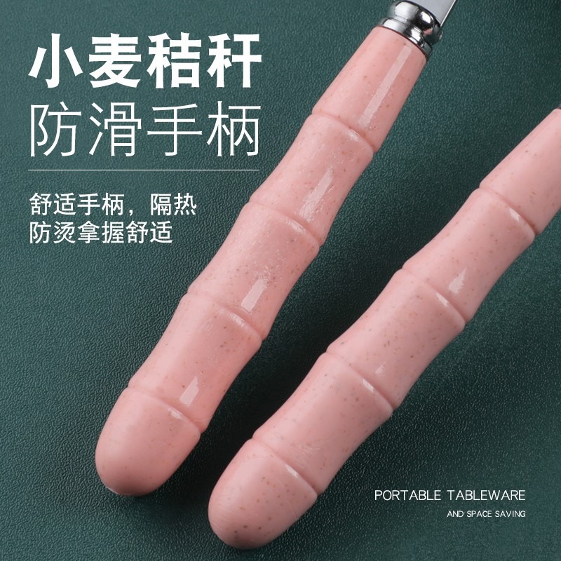 加厚調羹上班族沙拉叉快子宿舍不銹鋼叉子勺子筷子盒學生自帶三件-細節圖3