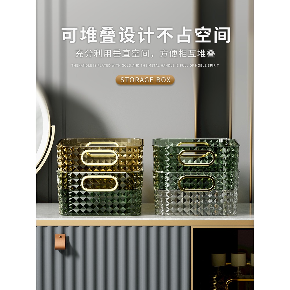 輕奢桌面收納盒亞克力化妝品梳妝臺面膜護膚品雜物茶幾零食收納筐-細節圖4