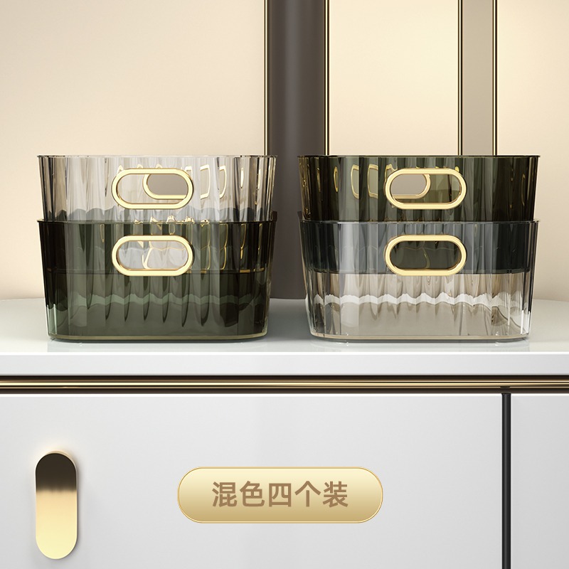 輕奢桌面化妝品收納盒梳妝臺亞克力面膜護膚品口紅雜物零食收納筐-細節圖7