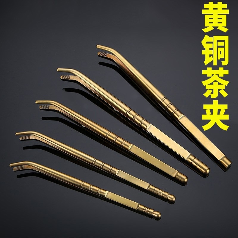 銅茶夾泡茶葉鑷子茶杯夾子竹製木質單個功夫茶具配件黑檀木-細節圖2