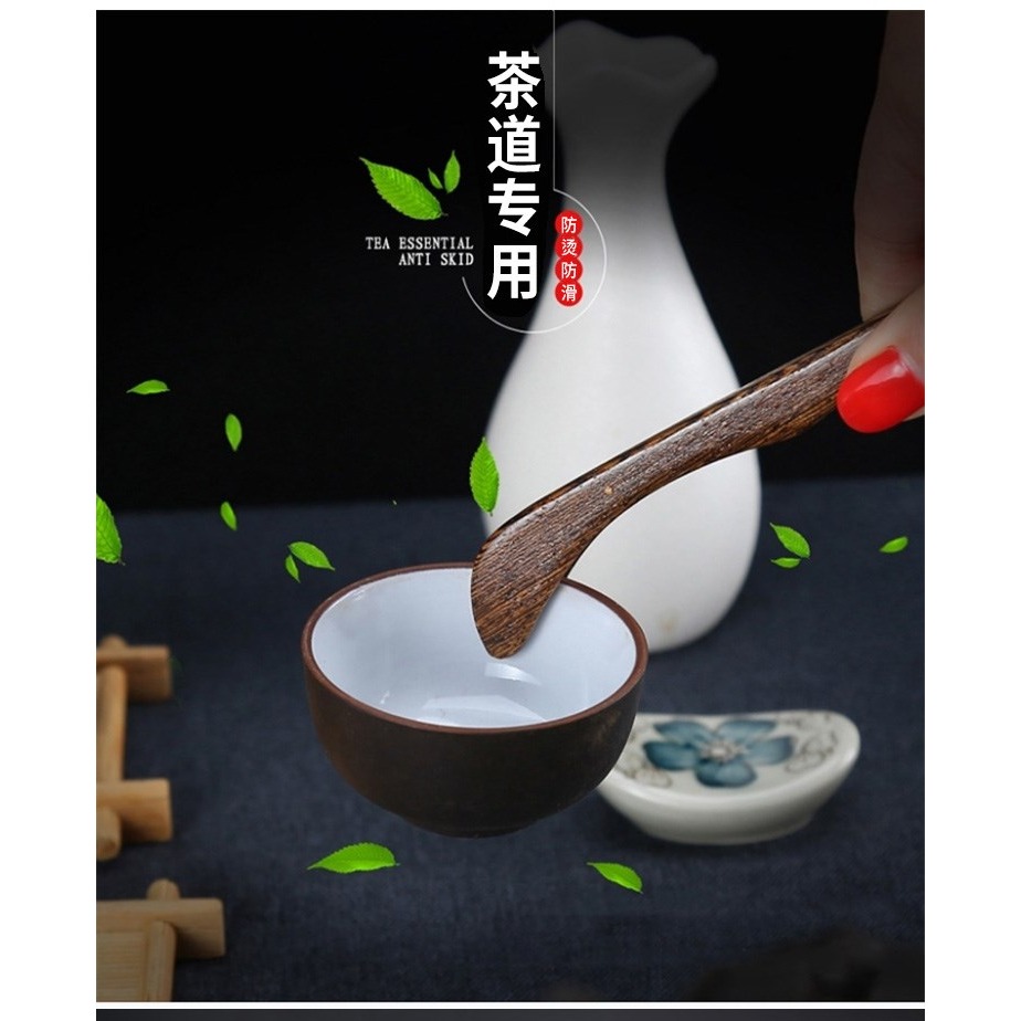 銅茶夾泡茶葉鑷子茶杯夾子竹製木質單個功夫茶具配件黑檀木-細節圖6