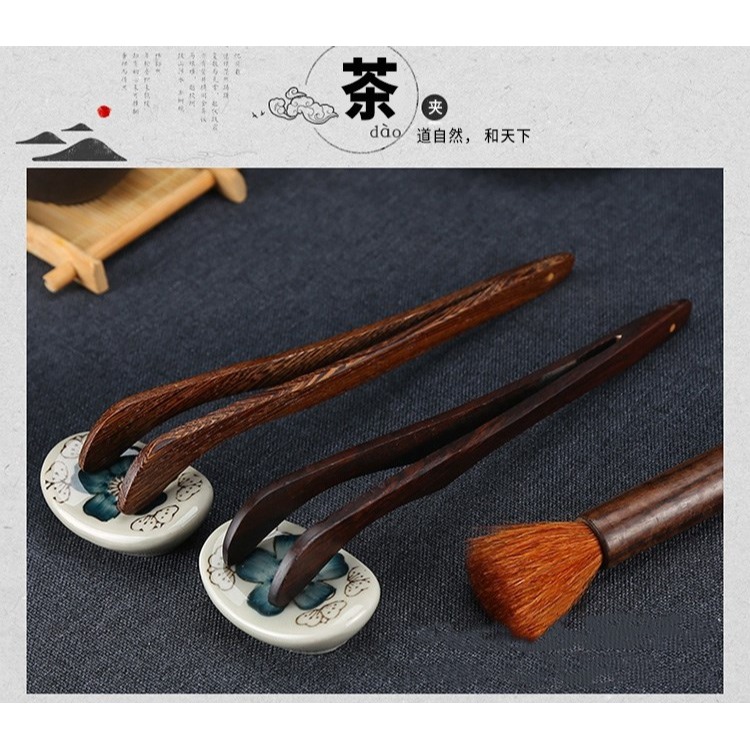 銅茶夾泡茶葉鑷子茶杯夾子竹製木質單個功夫茶具配件黑檀木-細節圖7