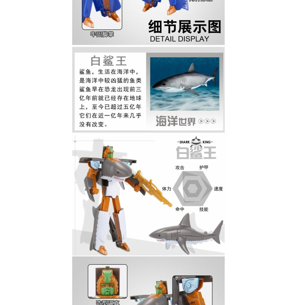 【變形鯊魚】金剛玩具變形魚虎鯨鯨鯊海豚鯊魚模型手辦玩具變形魚-細節圖6