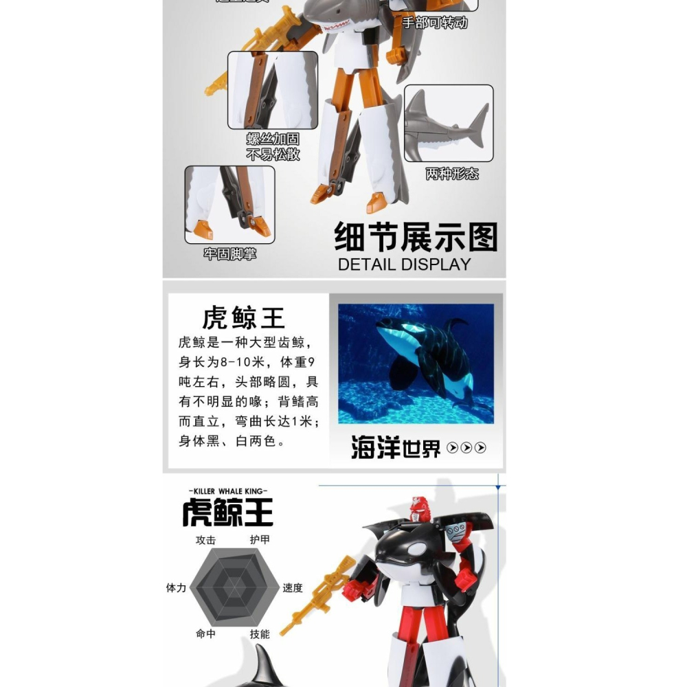【變形鯊魚】金剛玩具變形魚虎鯨鯨鯊海豚鯊魚模型手辦玩具變形魚-細節圖7