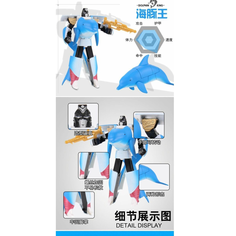 【變形鯊魚】金剛玩具變形魚虎鯨鯨鯊海豚鯊魚模型手辦玩具變形魚-細節圖9