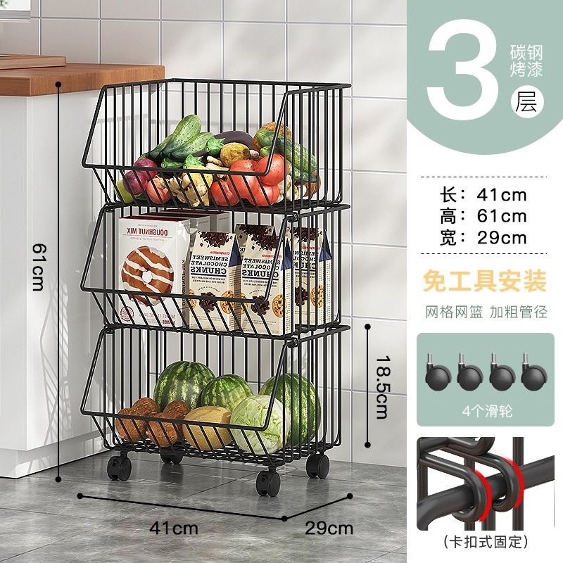 廚房置物架落地多層可移動家用小推車放蔬菜籃子菜筐玩具收納-細節圖10