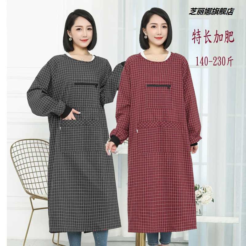 圍裙長袖女罩衣防水中長款廚房冬季2021家用加長加肥大碼棉質外穿-細節圖2