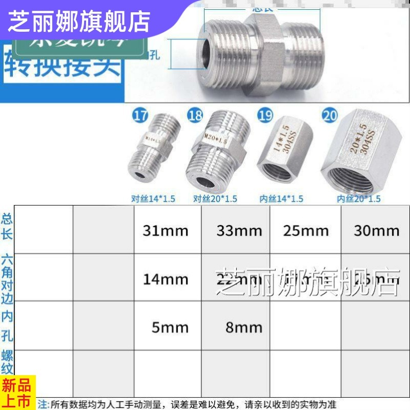 壓力表304不銹鋼內外絲螺紋轉換接頭M14M20*1.5 G1/2/3/8/4分補芯-細節圖2